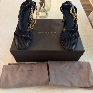 Bottega Veneta Black Heels with Gold Chain Accent